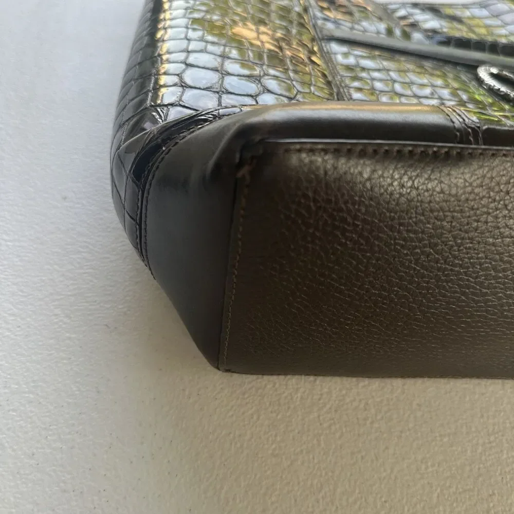 Brighton Brown Embossed Croc Patent Leather Shoulder Tote Hand Bag 18X13